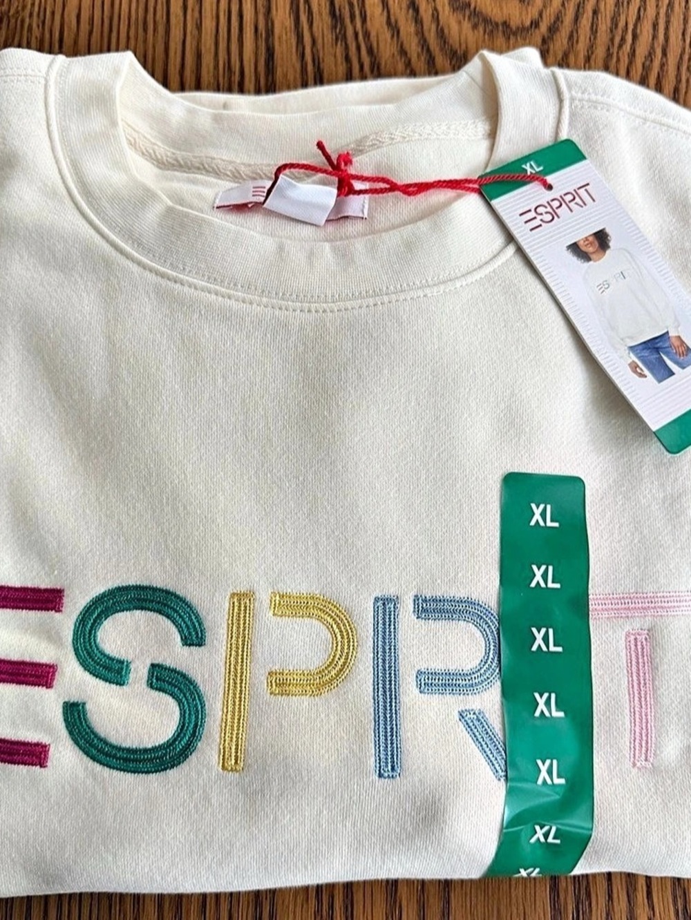Esprit Women's Logo Fleece Crewneck Logo Sweatshirt in Cream XL NWT